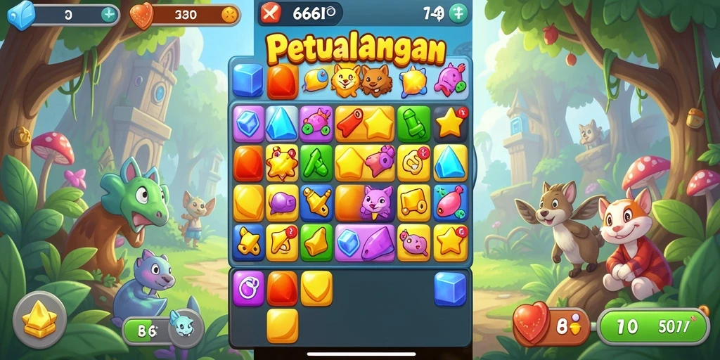 Tangkapan layar 666I yang menunjukkan aksi seru dalam gameplay Match-3.