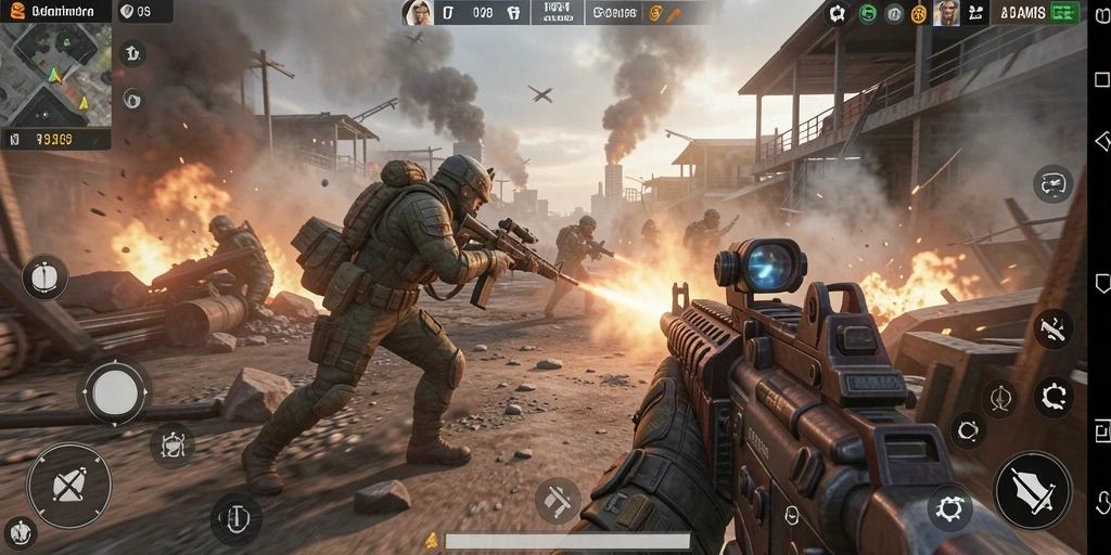 Gameplay ADAM77 menunjukkan aksi pertempuran seru dan strategi permainan.