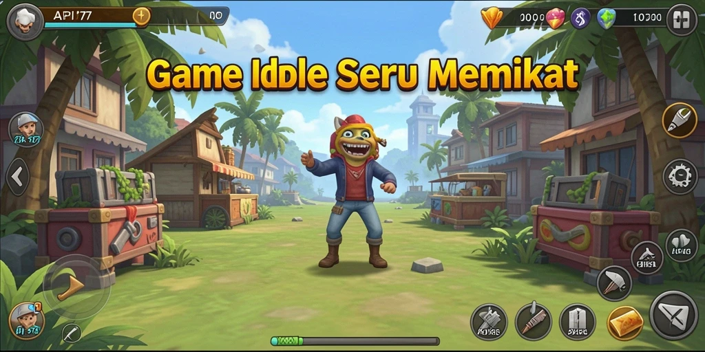 Screenshot gameplay API77 menampilkan karakter yang aktif dalam pengumpulan sumber daya.