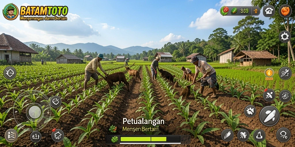 Screenshot gameplay BATAMTOTO yang menunjukkan aktivitas bertani.