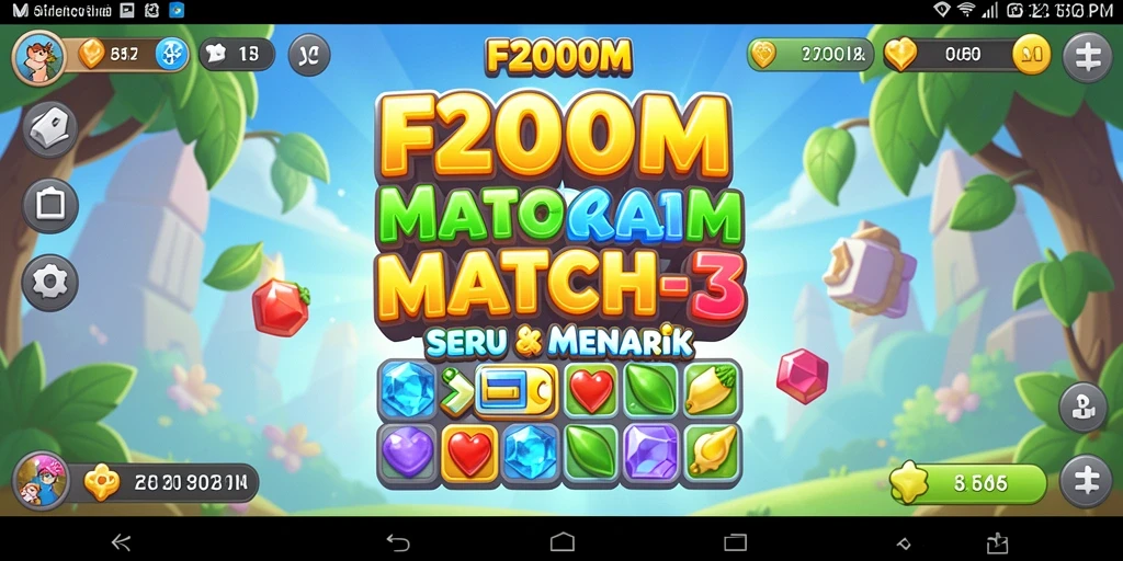 Screenshot F200M menampilkan gameplay Match-3 yang seru dan penuh warna.