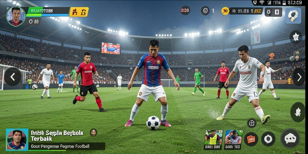Tampilan gameplay RAJATOTO88 saat pertandingan sepak bola yang seru.