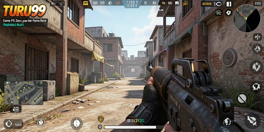 Screenshot utama TURU99 menampilkan aksi pertempuran FPS yang intens.
