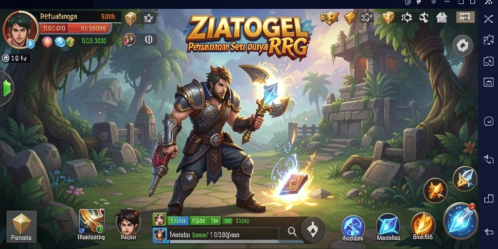 Screenshot ZIATOGEL menunjukkan pertempuran seru dan karakter dalam aksi RPG.